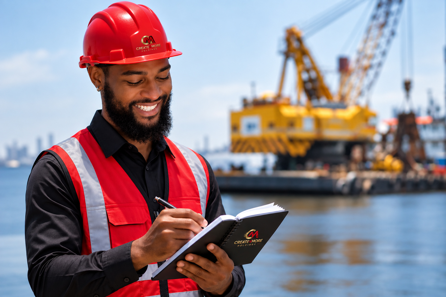 African industry professional working at an international port